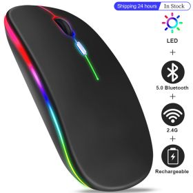 New Bluetooth Wireless Mouse with USB Rechargeable RGB Mouse for Computer Laptop PC Macbook Gaming Mouse Gamer 2.4GHz 1600DPI (Color: Gray Mouse)