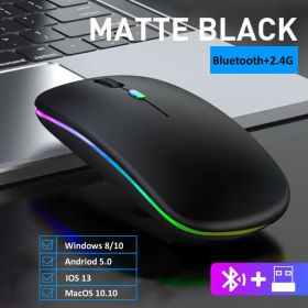 Wireless Mouse Bluetooth-compatible RGB Silent LED Backlit Ergonomic Gaming Mouse For Laptop Computer PC Macbook 2.4GHz 1600DPI (Color: Dual mode-Black)