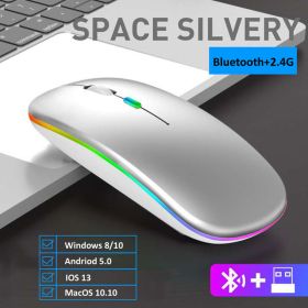 Wireless Mouse Bluetooth-compatible RGB Silent LED Backlit Ergonomic Gaming Mouse For Laptop Computer PC Macbook 2.4GHz 1600DPI (Color: Dual mode-Sliver)