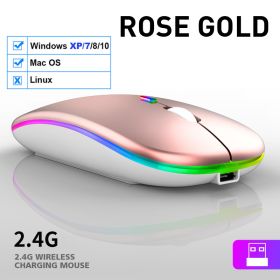 Wireless Mouse Bluetooth-compatible RGB Silent LED Backlit Ergonomic Gaming Mouse For Laptop Computer PC Macbook 2.4GHz 1600DPI (Color: 2.4Ghz Mode-Rose)
