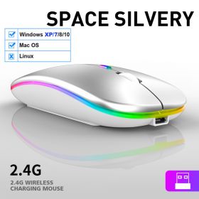 Wireless Mouse Bluetooth-compatible RGB Silent LED Backlit Ergonomic Gaming Mouse For Laptop Computer PC Macbook 2.4GHz 1600DPI (Color: 2.4Ghz Mode-Sliver)