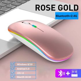 Wireless Mouse Bluetooth-compatible RGB Silent LED Backlit Ergonomic Gaming Mouse For Laptop Computer PC Macbook 2.4GHz 1600DPI (Color: Dual mode-Rose)