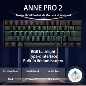 60% 61 Keys Portable Mini Wireless bluetooth 5.0 Mechanical Keyboard Office Gaming Keyboard Type-C Detachable Cable (Color: B Cherry Blue)