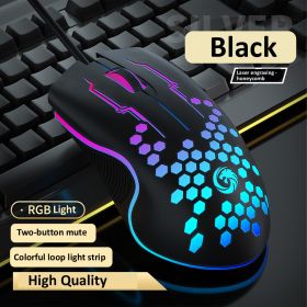 Mute Wired Gaming Mouse 1000 DPI Optical 3 Button USB Mouse With RGB BackLight Mute Mice for Desktop Laptop Computer Gamer Mouse (Color: honeycomb Black)