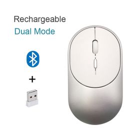 Bluetooth 5.1 2.4G Wireless Dual Mode Rechargeable Mouse Optical USB Gaming Computer Charing Mause New Arrival for Mac Ipad PC (Color: Dual Mode Silver)