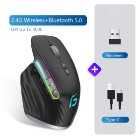 VT Bluetooth+2.4G Wireless Mouse Rechargeable Silent Ergonomic Computer DPI Up 4000 For Tablet Macbook Laptop Gaming Office (Color: Dual Mode 40000DPI)