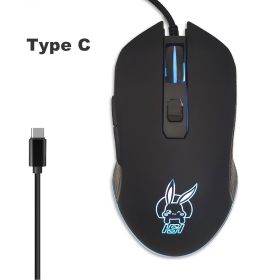 USB-C mute colorful luminous mouse for type C notebook computer mouse gaming mouse (Color: Black type C)