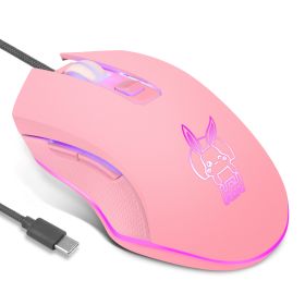 USB-C mute colorful luminous mouse for type C notebook computer mouse gaming mouse (Color: Pink type C)