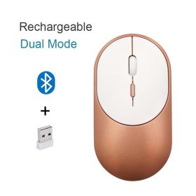 Bluetooth 5.1 2.4G Wireless Dual Mode Rechargeable Mouse Optical USB Gaming Computer Charing Mause New Arrival for Mac Ipad PC (Color: Dual Mode Rose Gold)