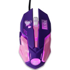 USB Wired Gaming Mouse Pink Computer Professional E-sports Mouse 2400 DPI Colorful Backlit Silent Mouse for Lol Data Laptop Pc (Color: Purple)