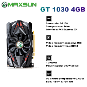 MAXSUN Graphic Cards GTX1650 GTX1050Ti GT1030 GT730 4GB DDR5 DDR4 GPU 128Bit Video Gaming Card For PC Computer New (Color: GT1030 4GB DDR4)