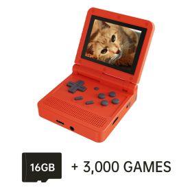 v90 Black Version 3-Inch IPS Screen Flip Handheld Console Open System Game Console 16 Simulators PS1 Children's gifts (Color: Red 16GB)