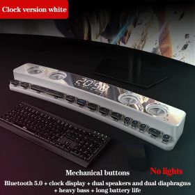 3600mAh Bluetooth Wireless Game Speaker soundbar USB 3D Stereo Subwoofer AUX FM Home Clock Indoor Sound Bar Computer Loudspeaker (Color: Clock White no light)