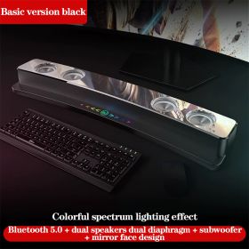 3600mAh Bluetooth Wireless Game Speaker soundbar USB 3D Stereo Subwoofer AUX FM Home Clock Indoor Sound Bar Computer Loudspeaker (Color: Basic Black)