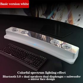 3600mAh Bluetooth Wireless Game Speaker soundbar USB 3D Stereo Subwoofer AUX FM Home Clock Indoor Sound Bar Computer Loudspeaker (Color: Basic White)
