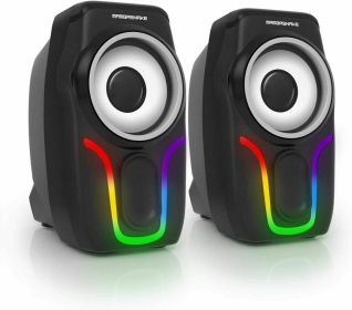 USB 3.5mm PC Surround Sound System LED Speakers Game Deep Bass Desktop Computer (Color: Black)