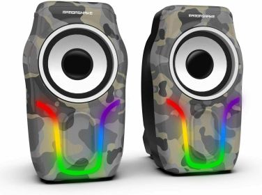 USB 3.5mm PC Surround Sound System LED Speakers Game Deep Bass Desktop Computer (Color: Camouflage)