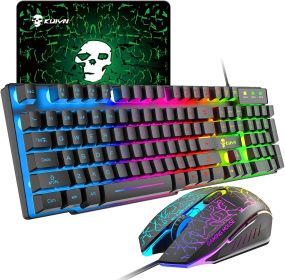Gaming Keyboard and Mouse Sets Rainbow Backlit Ergonomic Usb + FREE Mouse Pads (Color: Black)