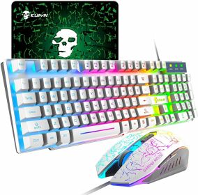 Gaming Keyboard and Mouse Sets Rainbow Backlit Ergonomic Usb + FREE Mouse Pads (Color: White)